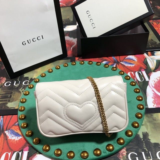 Gucci經典款女包 476433 Gucci GG Marmont絎縫真皮超迷你手袋鏈條包 古馳白色斜挎女包  gqy1923